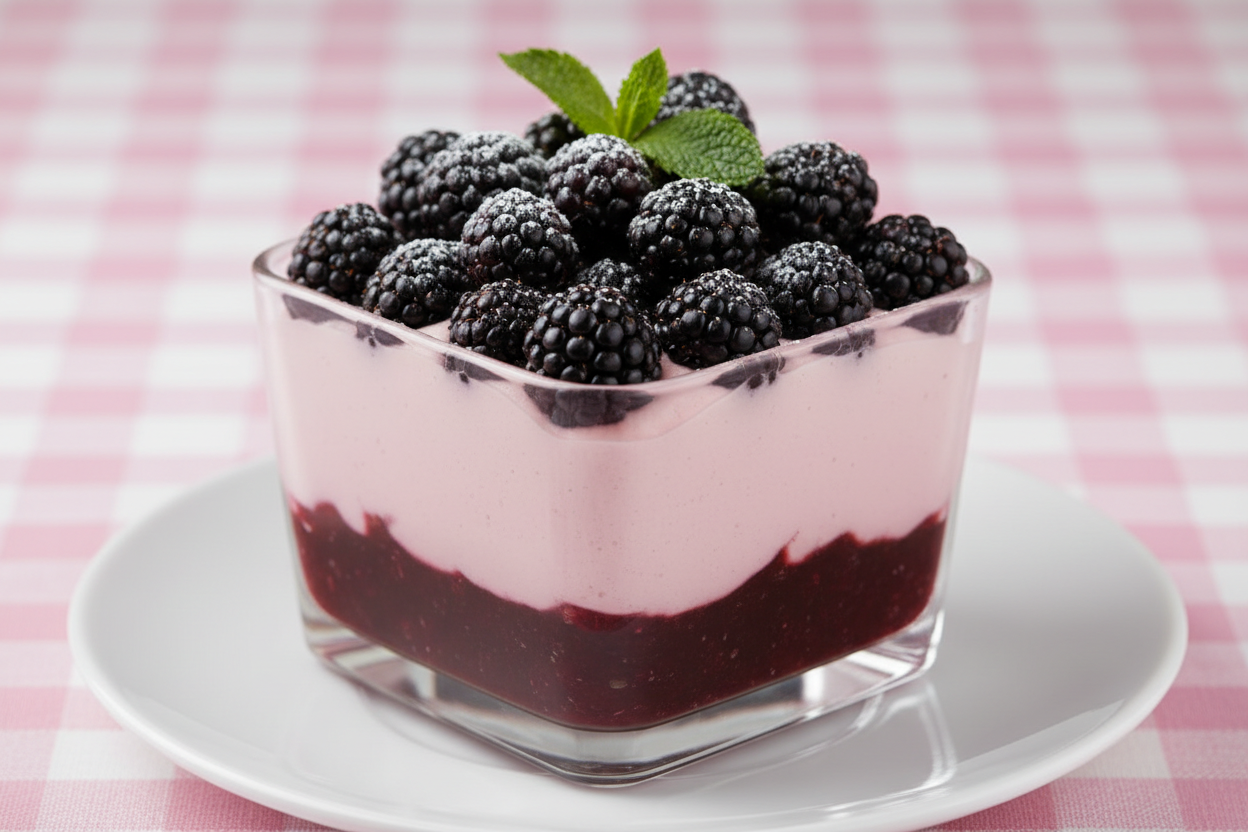 Premium Blackberry Mousse in Square Glass Bowl